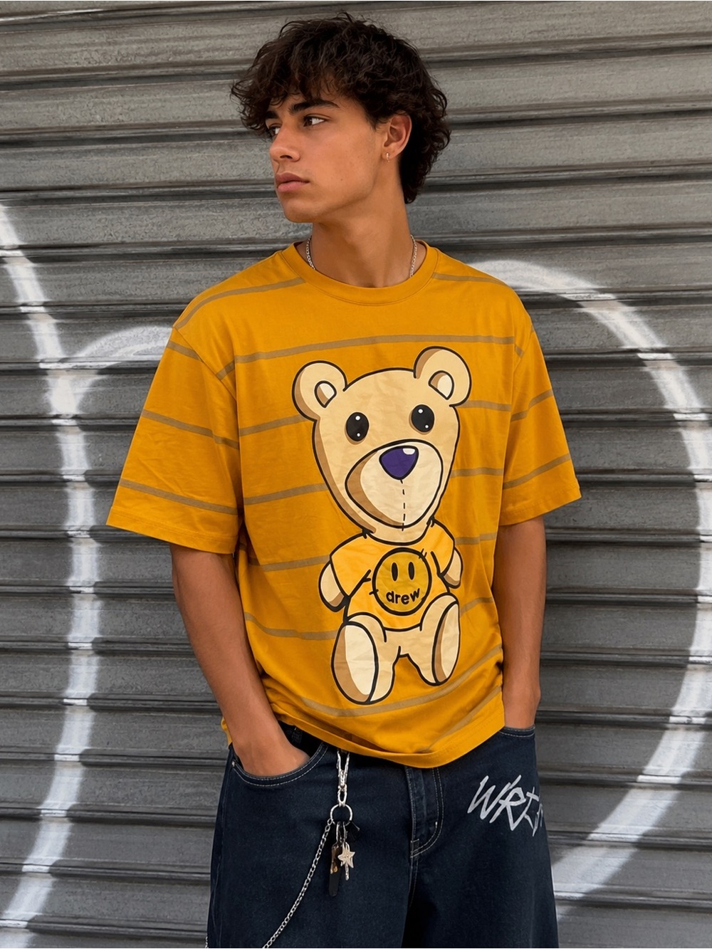 DREW HOUSE THEODORE YELLOW STRIPE MEN MEDIUM STREETWEAR JUSTIN BIEBER